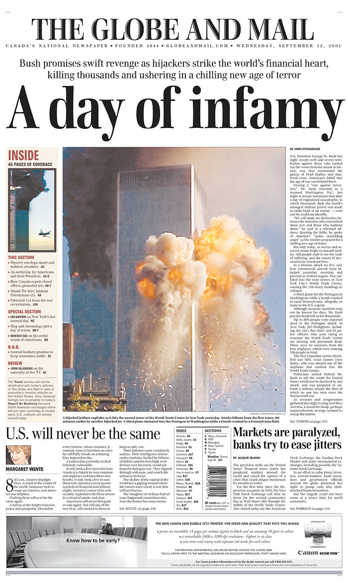 How the 9/11 attacks were reported on front pages around the world
