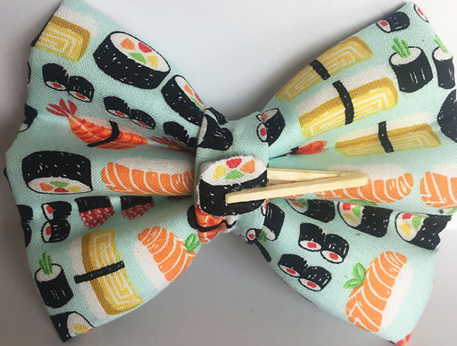 <p>Treat your pet to a stylish accessory that is guaranteed to make a social media splash.<strong>Buy it!</strong> Sushi Time Bow Tie, $9.99; <a rel="nofollow noopener" href="http://www.awin1.com/cread.php?awinmid=6220&awinaffid=272513&clickref=POPetsNationalPetDayApr17KB&p=https%3A%2F%2Fwww.etsy.com%2Flisting%2F494893758%2Fsushi-time%3Fref%3Dshop_home_feat_1" target="_blank" data-ylk="slk:etsy.com" class="link ">etsy.com</a></p>