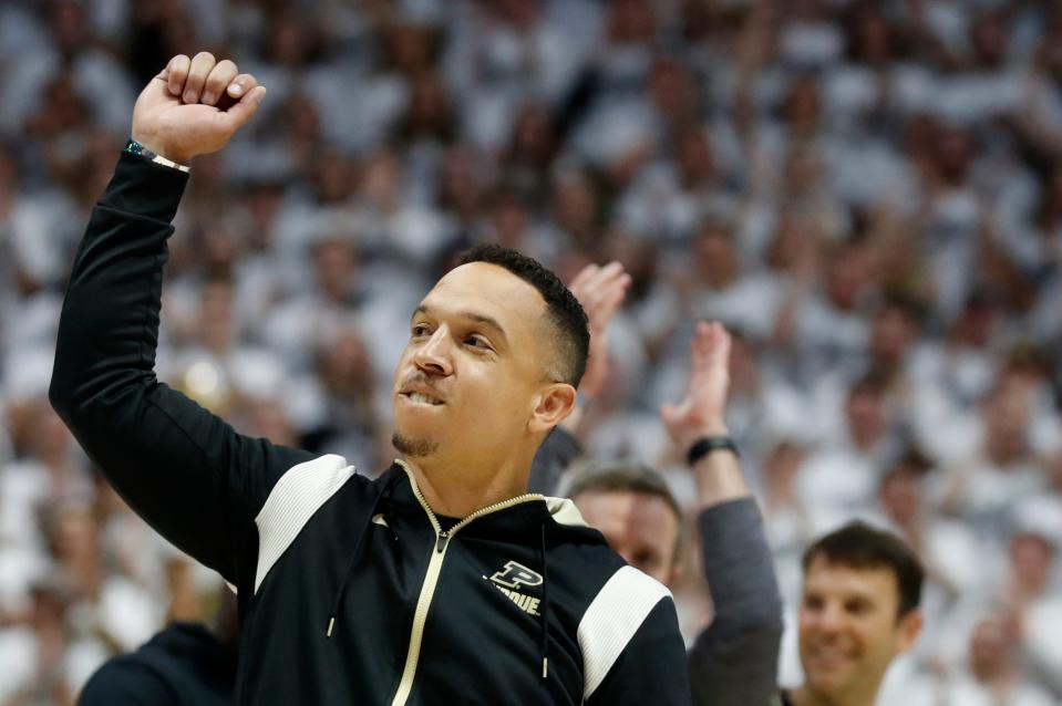 Purdue football head coach Ryan Walters attends the NCAA men’s basketball game between the Purdue Boilermakers and the Michigan State Spartans, Sunday, Jan. 29, 2023, at Mackey Arena in West Lafayette, Ind. Purdue won 77-61.