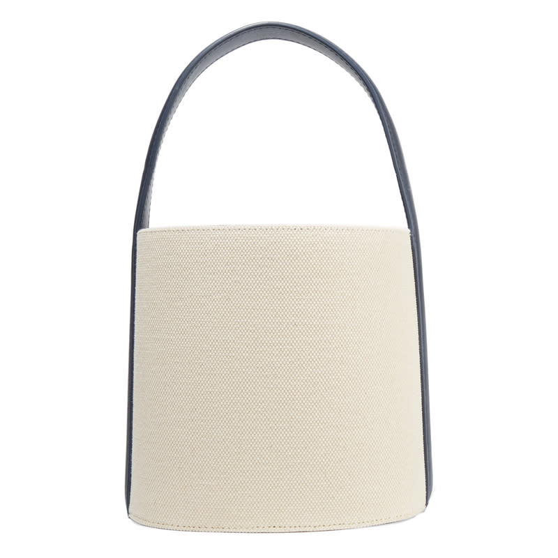 <a rel="nofollow noopener" href="http://rstyle.me/~9Y2HY" target="_blank" data-ylk="slk:Leather-Trimmed Cotton-Canvas Bucket Bag, Solid and Striped x Staud, $285;elm:context_link;itc:0;sec:content-canvas" class="link ">Leather-Trimmed Cotton-Canvas Bucket Bag, Solid and Striped x Staud, $285</a>