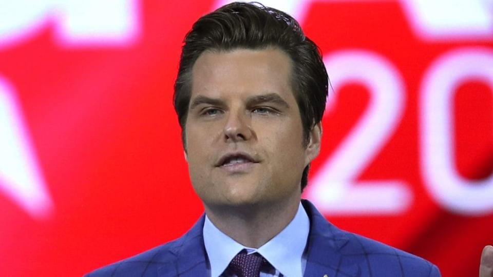 Florida Rep. Matt Gaetz, who’s under investigation for sex trafficking, addresses February’s Conservative Political Action Conference in Orlando. (Photo by Joe Raedle/Getty Images)