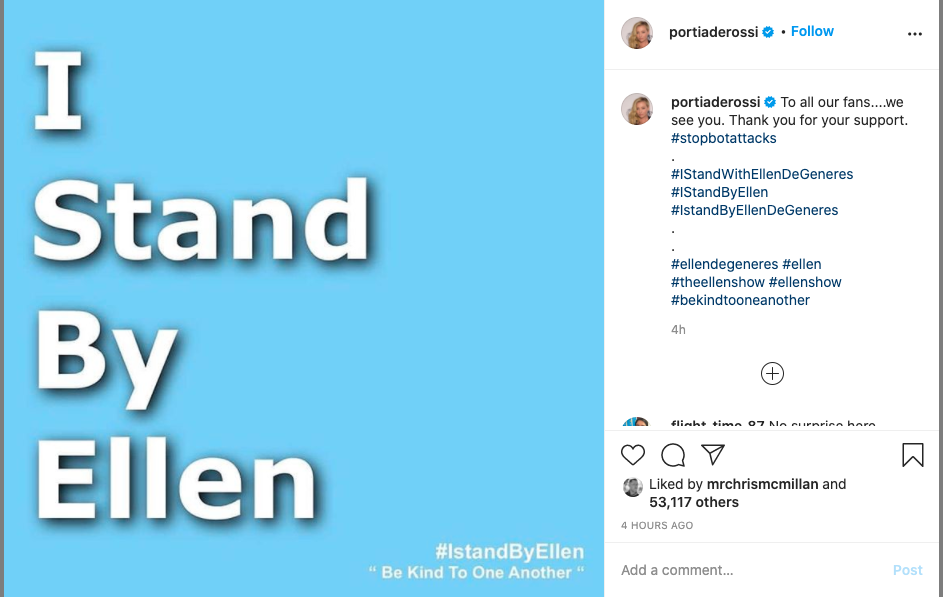 Portia de Rossi Instagram message about Ellen