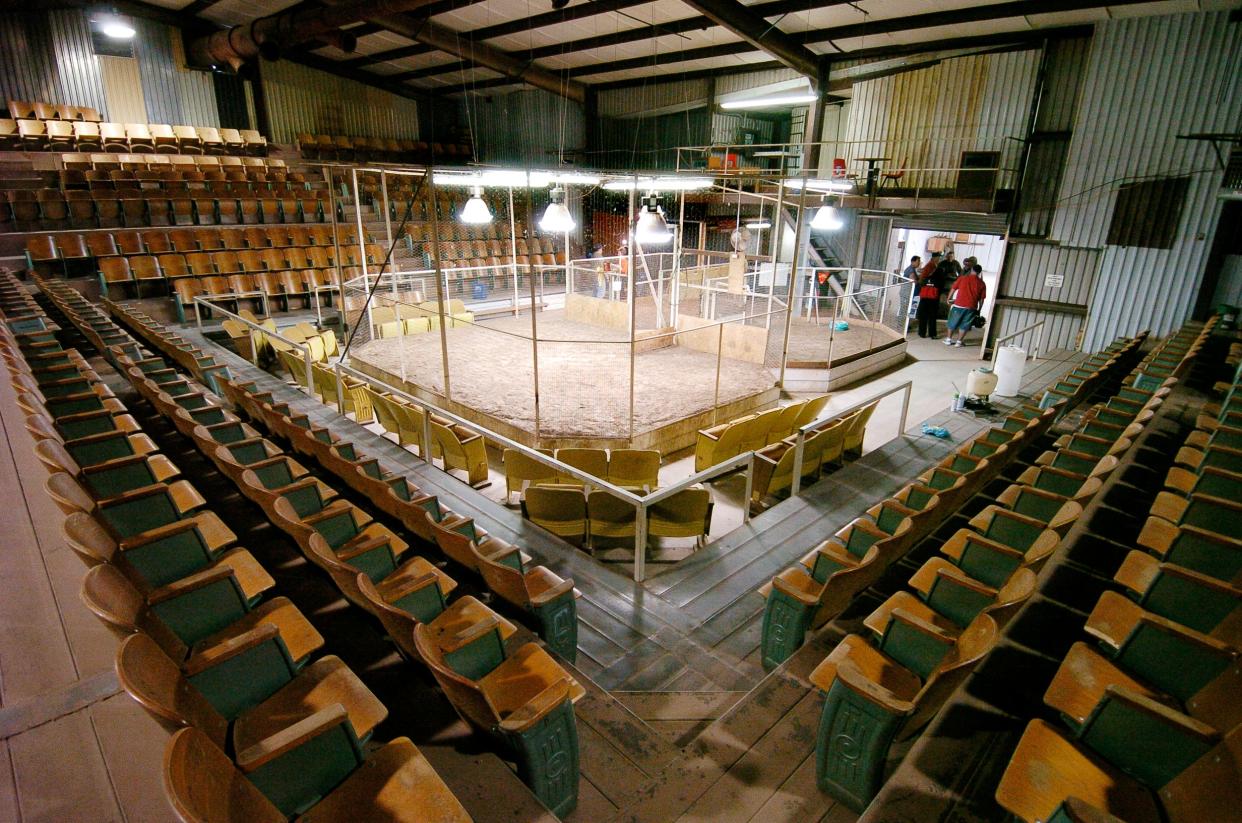 This 2004 photo shows a cockfighting pit in Cotton County.