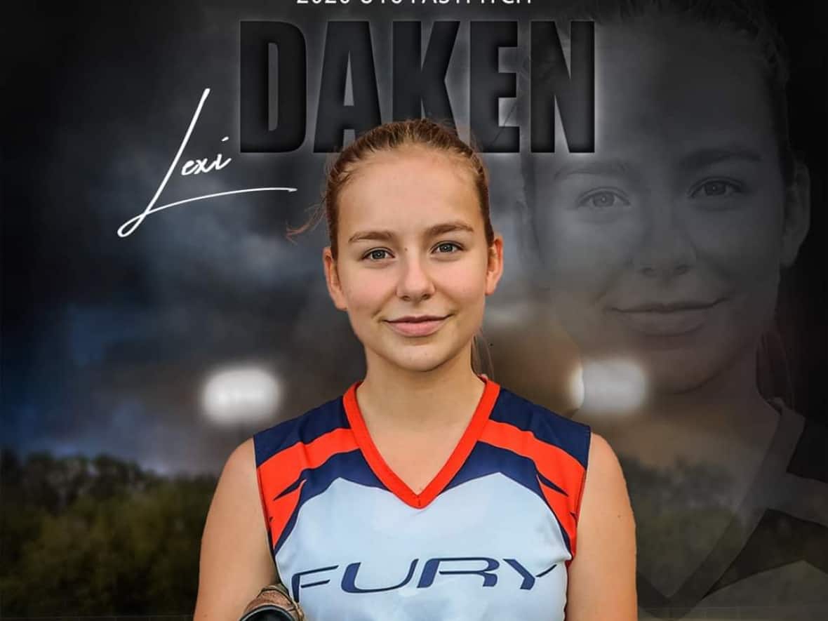 Lexi Daken, shown here in her player card from her last softball season, died by suicide in February 2021 after reaching out for help multiple times. (Submitted by Chris Daken - image credit)