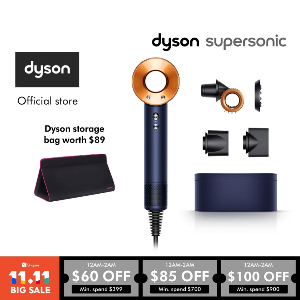 [11.11 Specials] Dyson Supersonic ™ Hair Dryer HD15 (Prussian Blue/Rich Copper) with Flyaway Smoother. (Photo: Shopee SG)