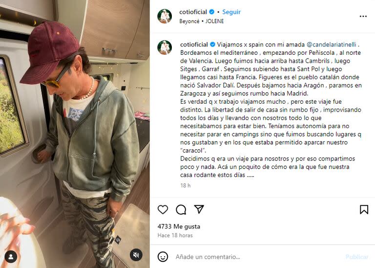 Coti Sorokin y Candelaria Tinelli recorrieron España en una casa rodante (Foto: Instagram @cotioficial)