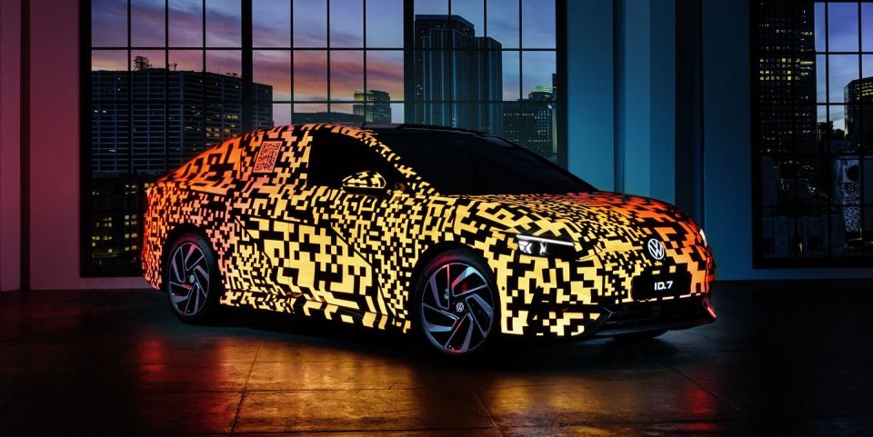 volkswagen id7 sedan with electroluminescent camouflage