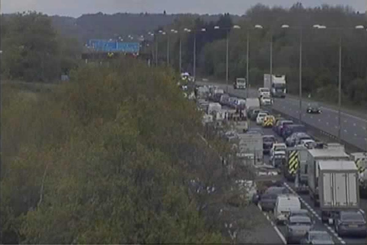 Traffic queueing on Essex motorway after vehicle blaze and overturned lorry <i>(Image: Highways England)</i>