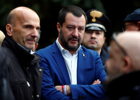 Italy's Interior Minister Matteo Salvini arrives after police confiscated a villa built illegally by an alleged Mafia family in Rome, Italy, November 20, 2018. REUTERS/Yara Nardi