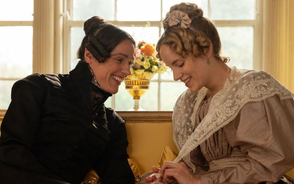 Suranne Jones as Anne Lister and Sophie Rundle as Ann Walker - WARNING: Use of this copyright image is subject to the terms of use of BBC Pictures' Digital Picture