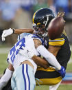 Dallas Cowboys defensive back Darian Thompson (23) breaks up a pass intended for Pittsburgh Steelers wide receiver Chase Claypool (11) during the first half of the Pro Football Hall of Fame NFL preseason game Thursday, Aug. 5, 2021, in Canton, Ohio. (AP Photo/Ron Schwane)