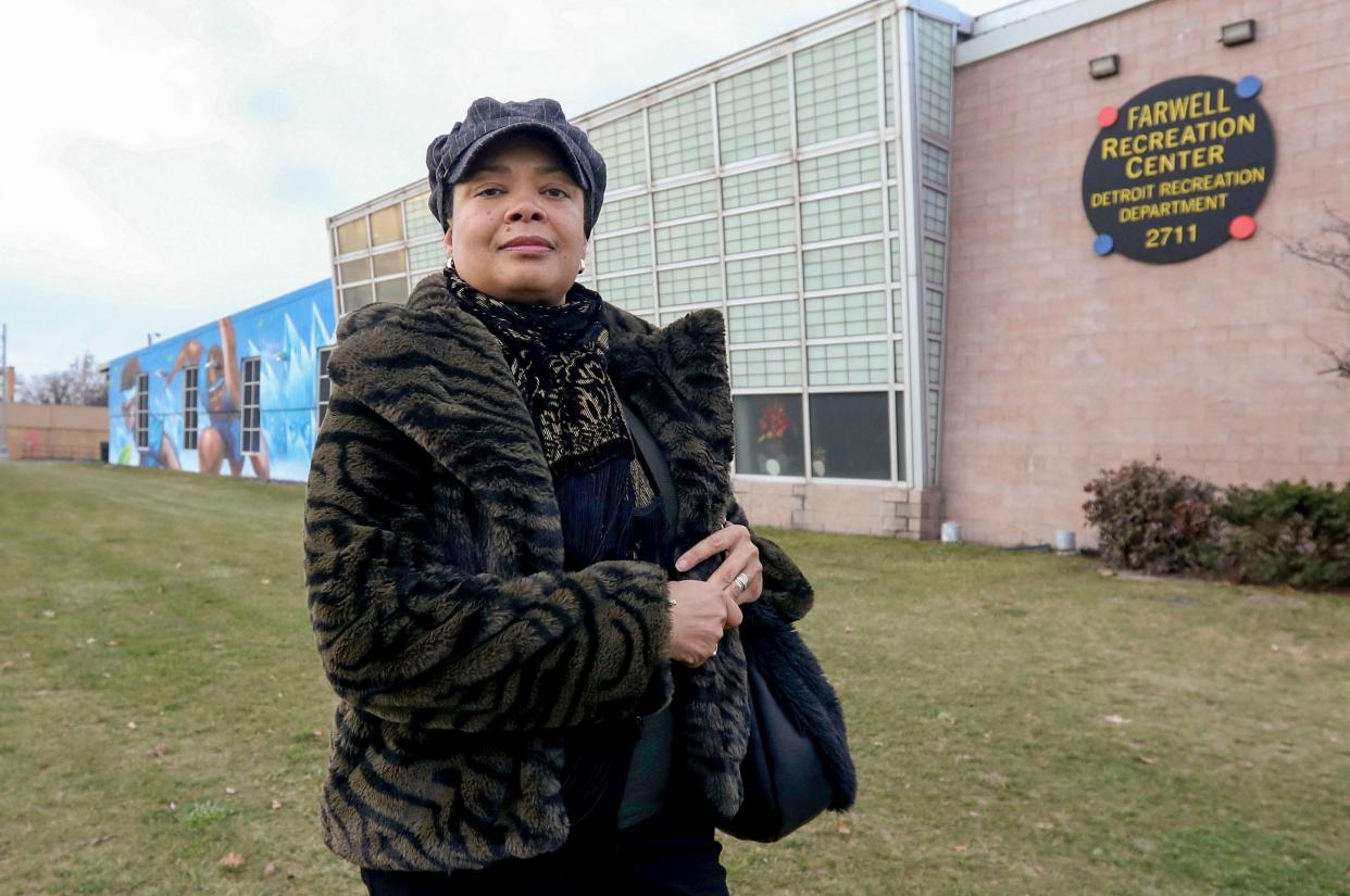 Tiah McKinney stands in front of Farwell Recreation Center in Detroit Monday, Nov 20, 2023.