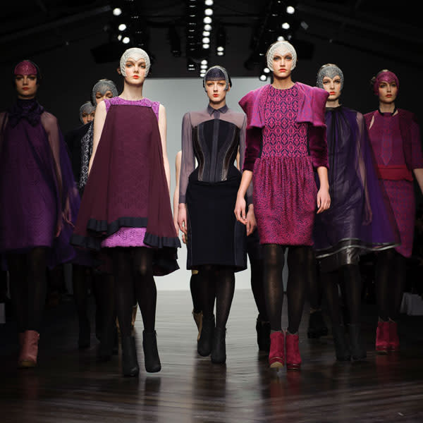 <b><b>London Fashion Week AW13:</b> Bora Aksu</b><br><br>The designer added a pop of colour with berry shades.<br><br>Image © PA