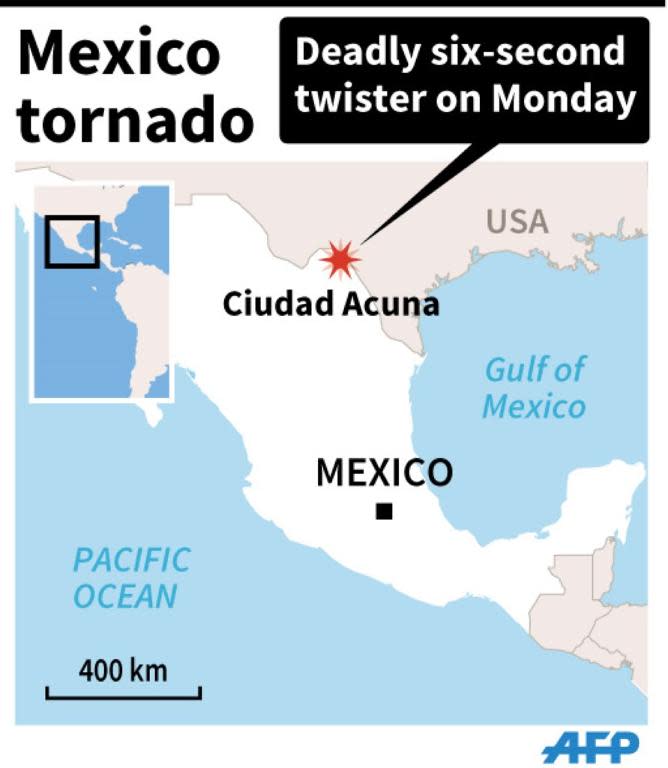 Map of Mexico locating the area hit by a deadly tornado on Monday