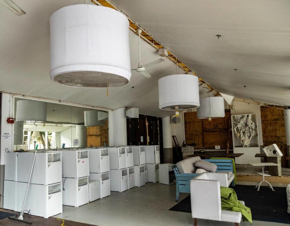 Miami Beach, Florida, January 27, 2022 - Small refrigerators and chandelier covers as well as many other items are for sale at the liquidation sale going on at the iconic Delano hotel.