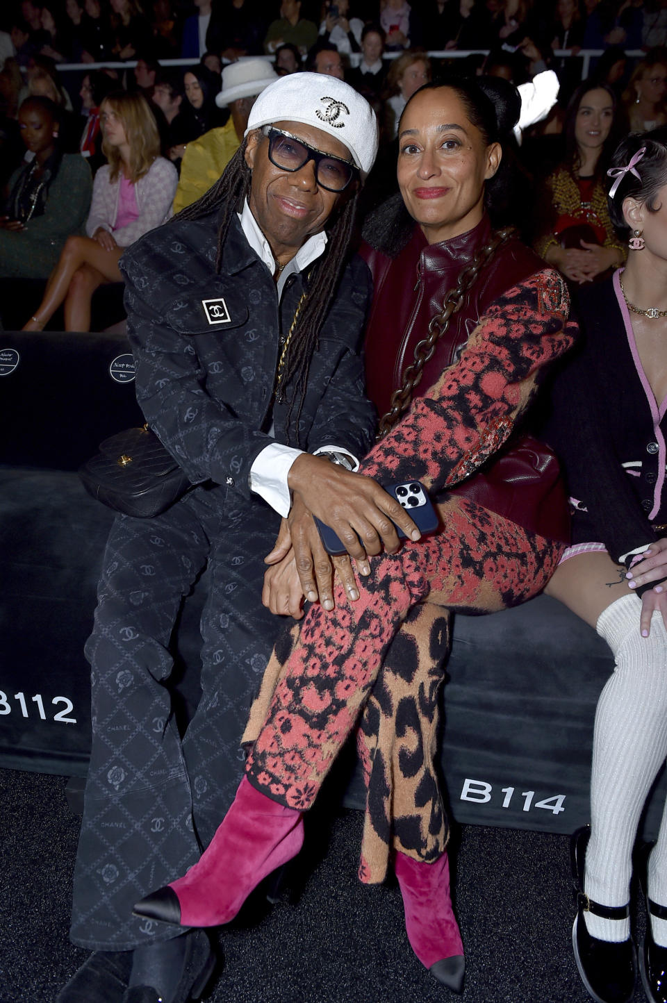 Nile Rodgers, left, and Tracee Ellis Ross attend the Chanel Cruise 2023/2024 Fashion Show on Tuesday, May 9, 2023, at Paramount Studios in Los Angeles. (Photo by Jordan Strauss/Invision/AP)