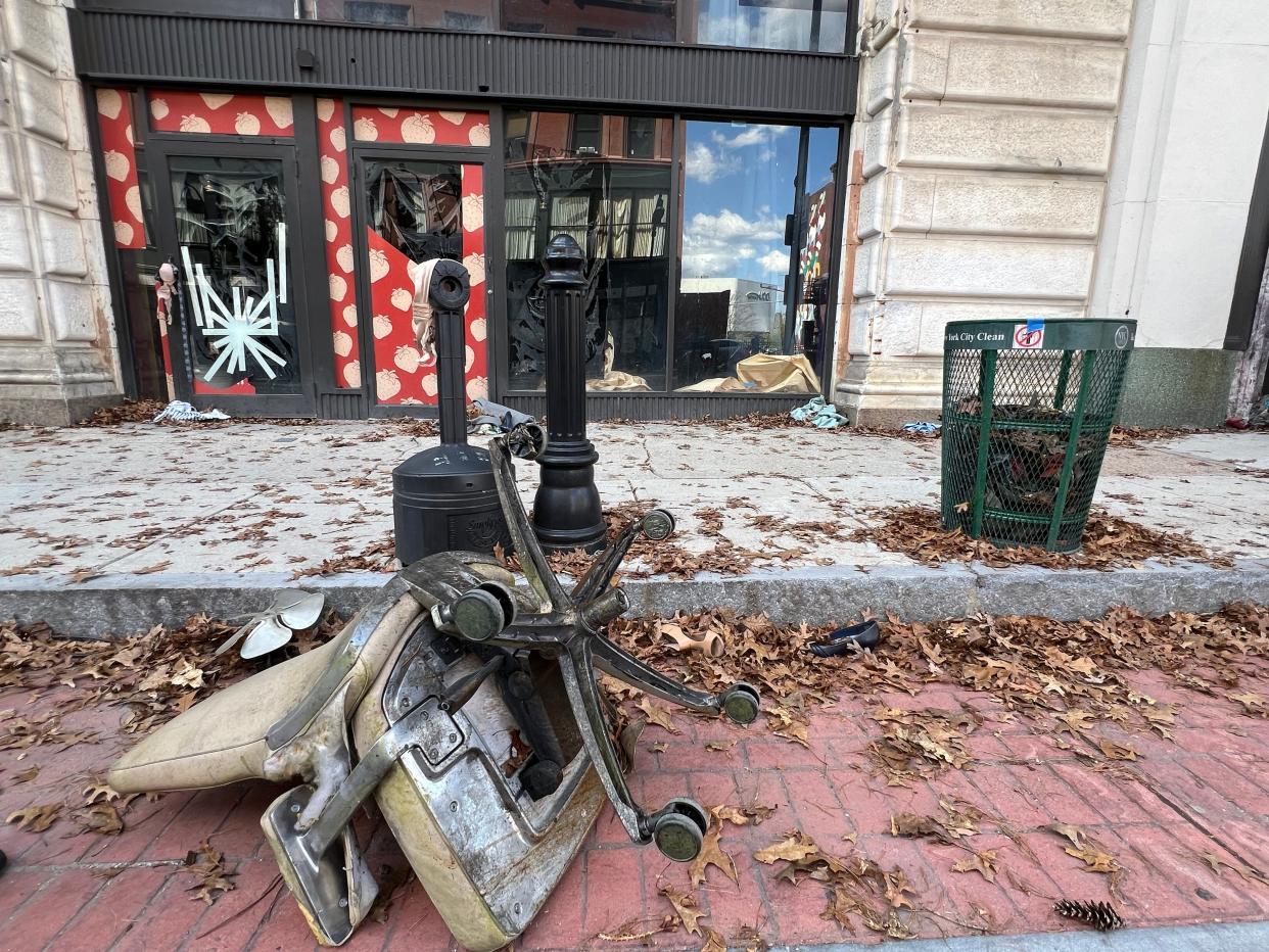 Main Street near the Commerce Building during the filming of "The Walking Dead: Dead City." Filming resumes Monday on Norwich Street.