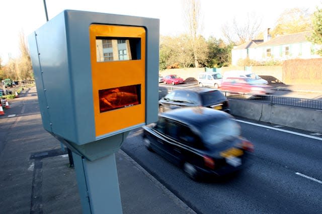 An average speed (time-over-distance) speed camera manufactured by Robot Visual Systems which is being trialled on the A3 dual Carriage way near Kingston Upon Thames, Surrey.