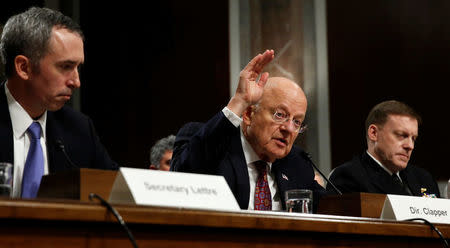 Director of National Intelligence James Clapper testifies before a Senate Armed Services Committee hearing on foreign cyber threats, on Capitol Hill in Washington, U.S., January 5, 2017. REUTERS/Kevin Lamarque