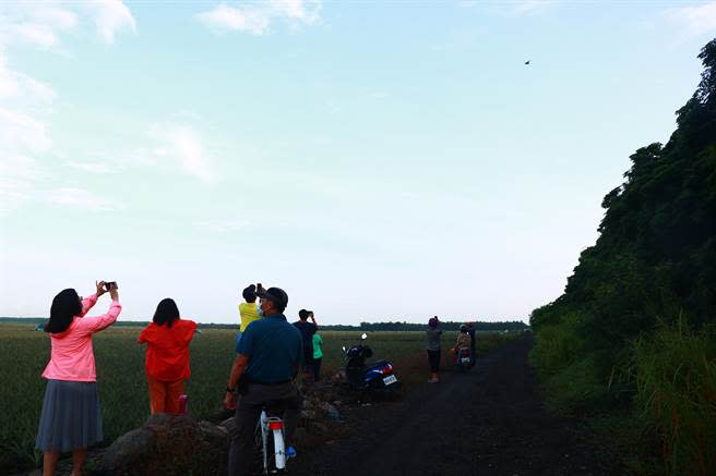 佳冬戰備跑道戰機起降太壯觀，4公里外也有民眾聚集圍觀。（謝佳潾攝）