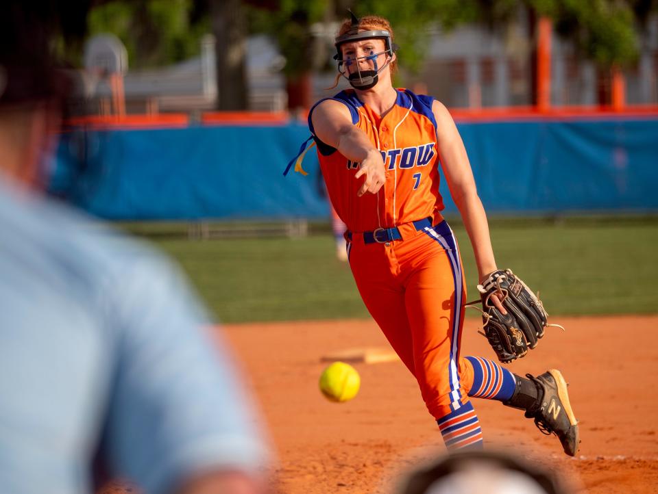 Bartow senior pitcher Red Oxley pitches against Lake Region on Saturday in the championship game of Bartow's Tournament of Champions.