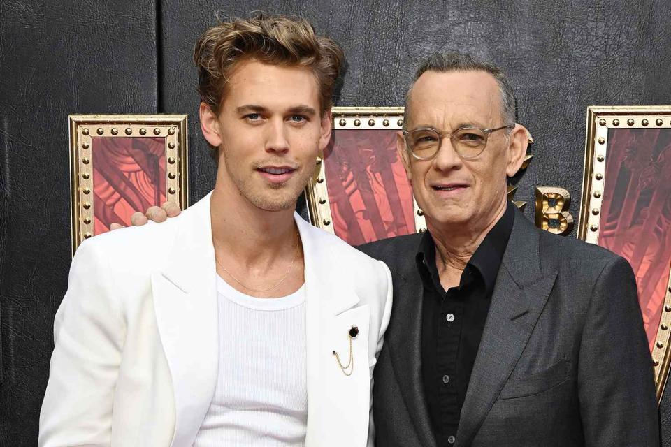 <p>Jeff Spicer/Getty Images</p> Austin Butler and Tom Hanks attend the "Elvis" UK special screening at BFI Southbank on May 31, 2022 in London, England