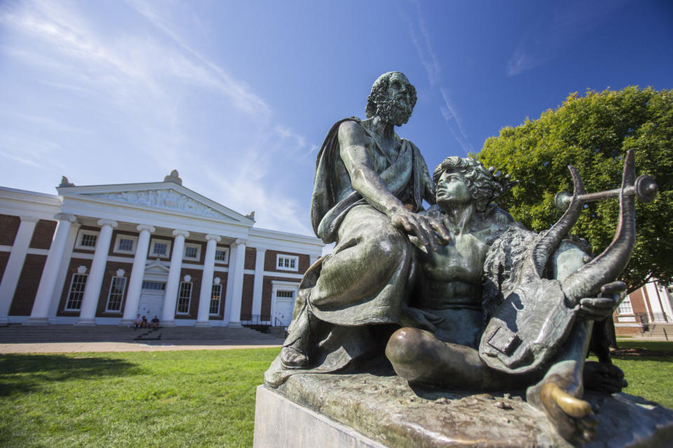 A statue of the Greek philosopher Homer sits on the south side of the Lawn at the University of Virginia. About 60 professors, lecturers and administrators met at the statue recently to discuss the fallout from a white supremacist rally on campus. 