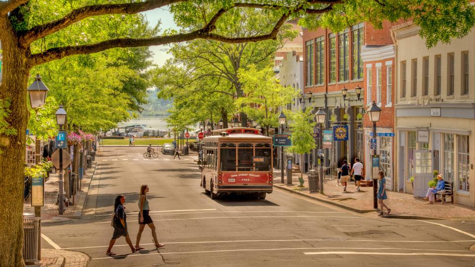 A view of King Street in Alexandria which boasts shops and restaurants along a mile stretch that's ideal for strolling.