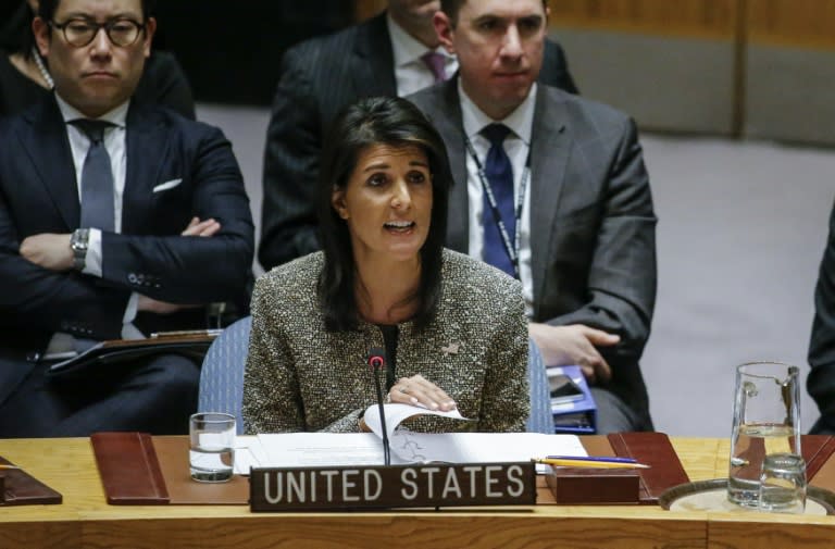 US Ambassador to the United Nations Nikki Haley ll hold a press conference in Washington on December 14, 2017, on Iran's "ongoing destabilizing activities in the Middle East and elsewhere in the world"