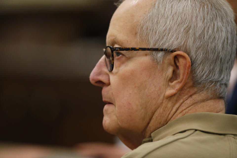 Former priest Ronald Paquin attends his sentencing York County Superior Court, Friday, May 23, 2019, in Alfred, Maine. The defrocked Massachusetts priest was convicted for sexually abusing an altar boy years ago. Paquin spent more than 10 years in a prison in Massachusetts for sexually abusing another altar boy in that state. (AP Photo/Robert F. Bukaty)