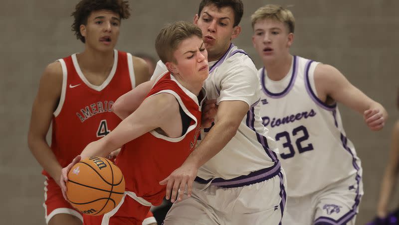 American Fork and Lehi compete in a boys basketball game at Lehi High School on Friday, Jan. 12, 2024.