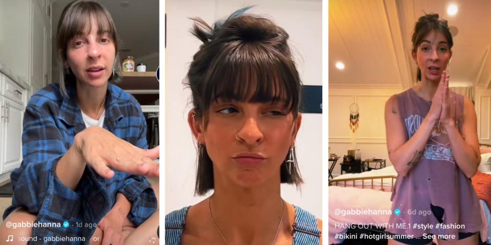 Three images of Gabbie Hanna's face from TikTok