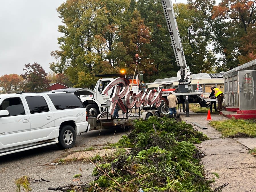 Crews removed the "Rosie's" sign form the iconic diner on Oct. 20, 2023.