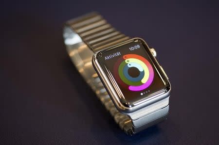 An Apple Watch is seen on display at an Apple Store in Berlin April 10, 2015. REUTERS/Stefanie Loos