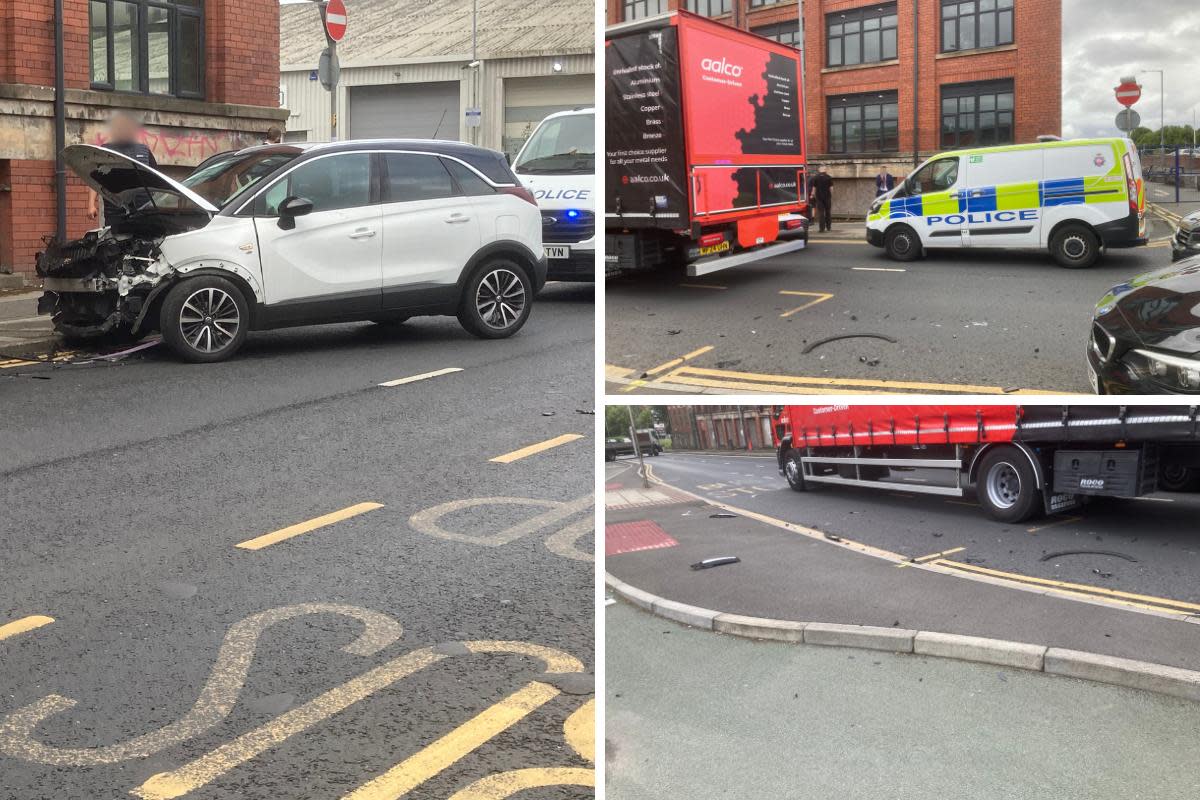 Traffic is being held up in Bolton town centre after a car crashed this morning <i>(Image: Newsquest)</i>