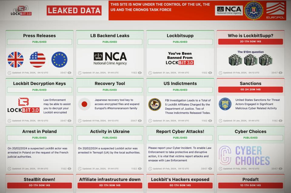 a screenshot showing the now-seized LockBit site