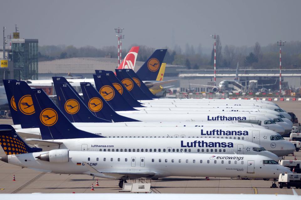 FILE - In this April 22, 2013 file picture Lufthansa planes wait at the airport of Duesseldorf, Germany. Germany’s Lufthansa airline says it is canceling some 3,800 flights because of a three-day strike by the pilots’ union later this week, affecting 425,000 passengers. The airline, Germany’s biggest, said Monday March 31, 2014 the cancellations include domestic and intercontinental connections and are being done in preparation for what is expected to be “one of the biggest strikes in Lufthansa’s history.” Lufthansa says even though the strike starts Wednesday, some Tuesday connections have been canceled for logistic reasons. Lufthansa, Lufthansa Cargo and the company’s budget airline Germanwings are all affected. (AP Photo/dpa, Federico Gambarini,File)