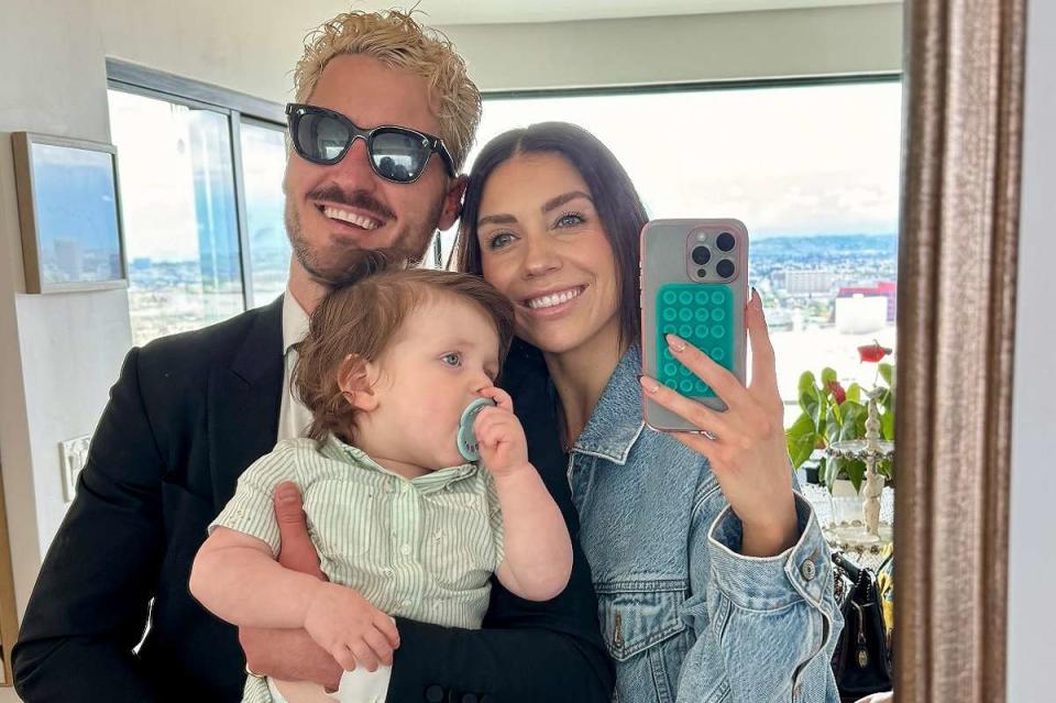 <p>Jenna Johnson/Instagram</p> Val Chmerkovskiy and Jenna Johnson with son Rome celebrating Easter