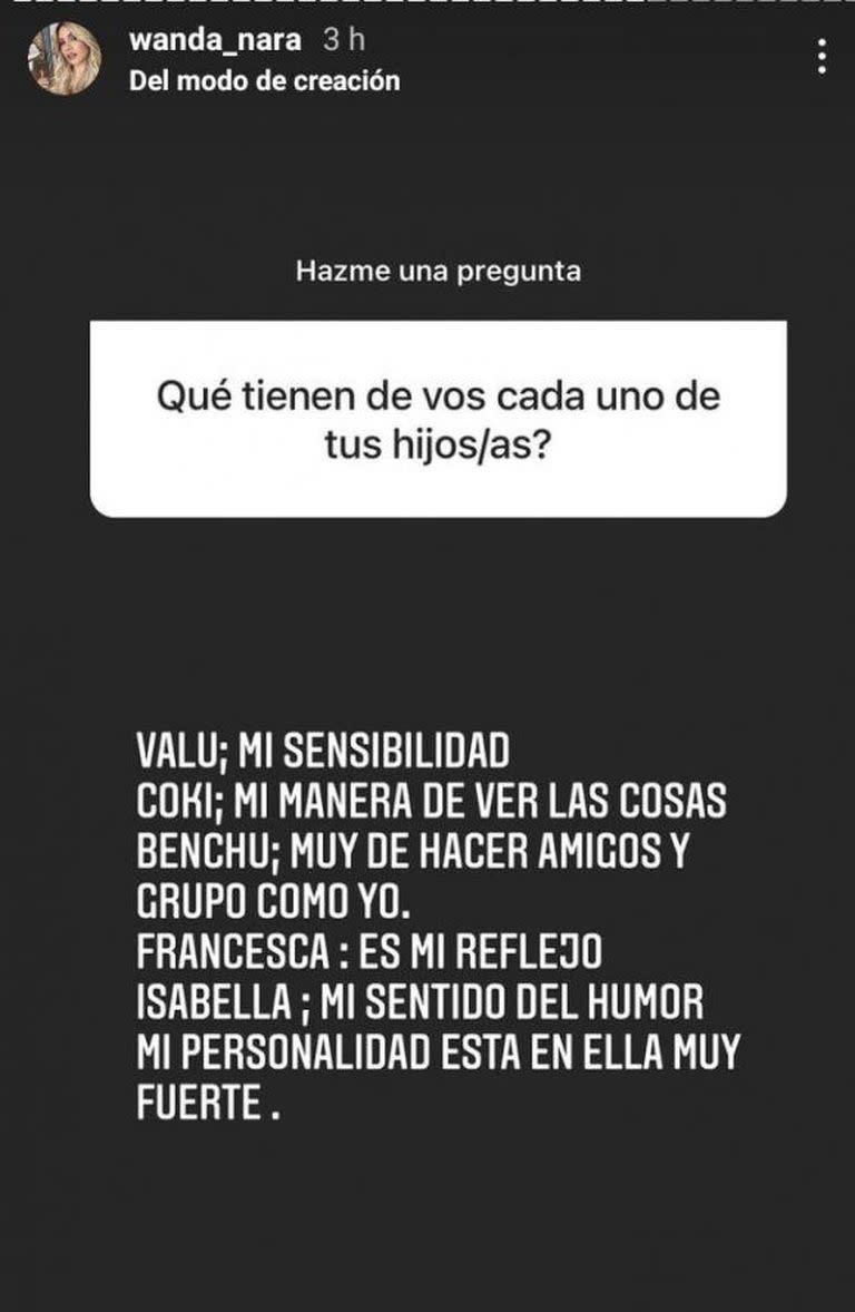 La mediática destacó la personalidad de cada uno de sus hijos (Captura Instagram/@wanda_nara)