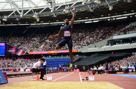 FILE PHOTO: Athletics - London Anniversary Games - London, Britain - July 9, 2017 USA's Jeff Henderson during the Men's Long Jump REUTERS/Hannah McKay