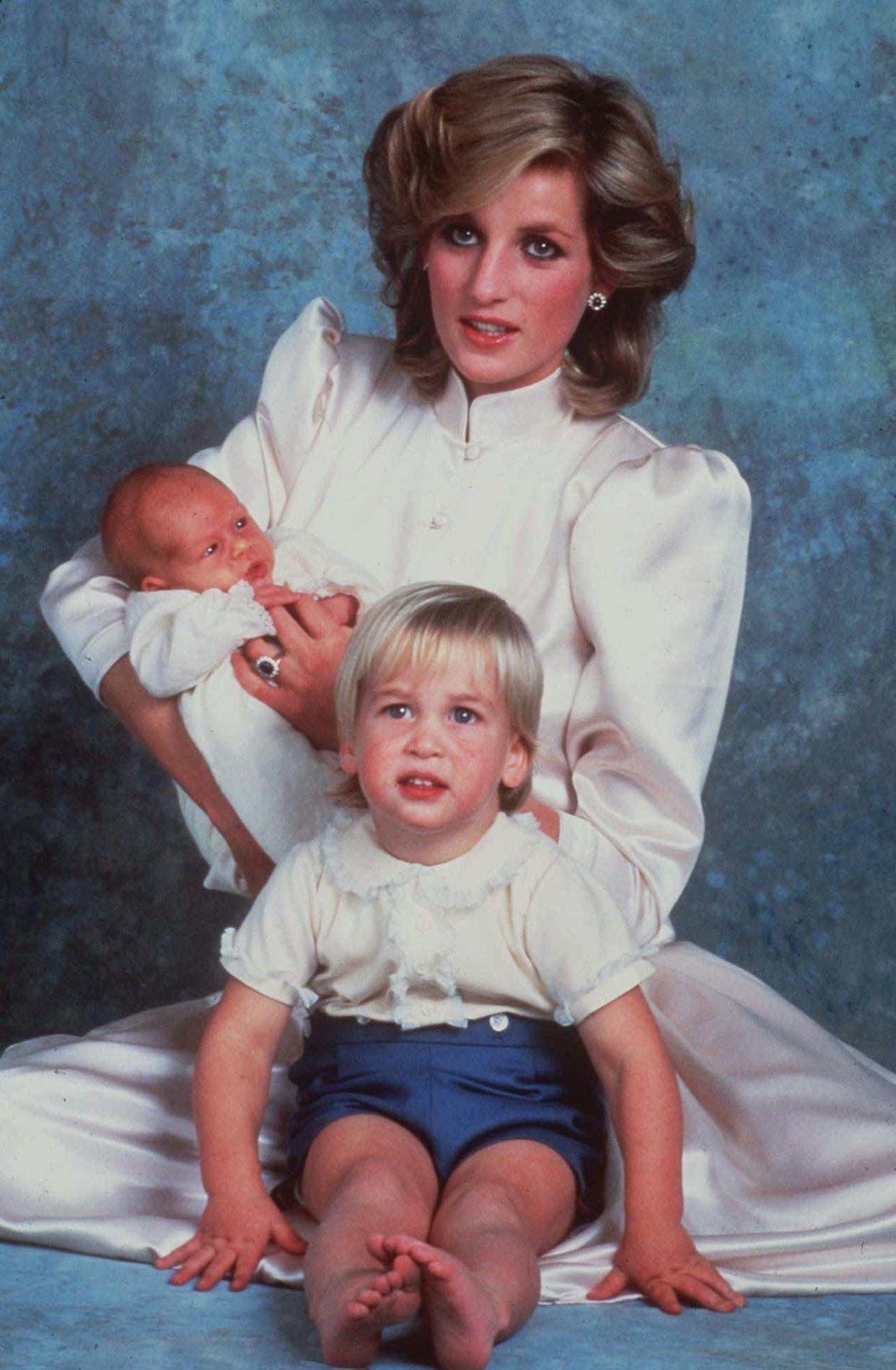 Princess Diana is pictured here with her sons Prince William and Harry in 1984.