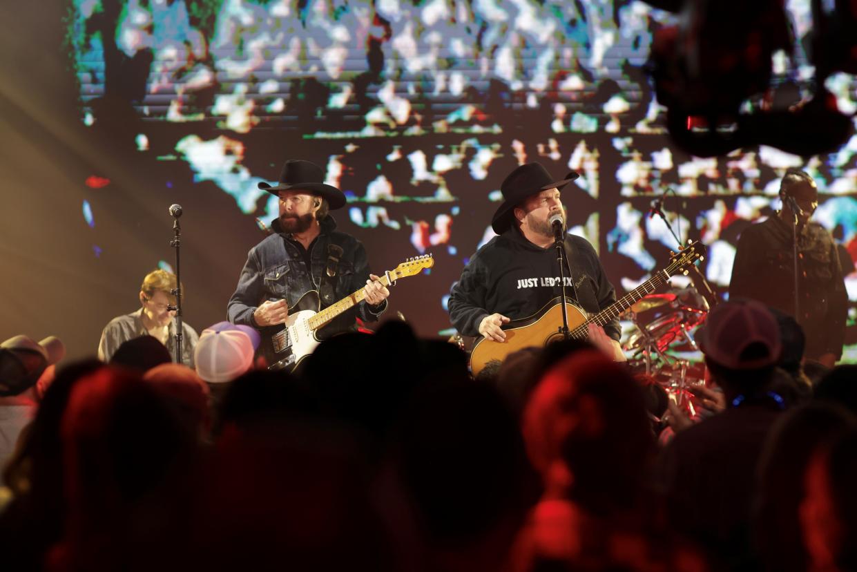 Garth Brooks onstage with Ronnie Dunn at Amazon Music-streamed "Dive Bar" performance at Friends In Low Places, 11/24/2023