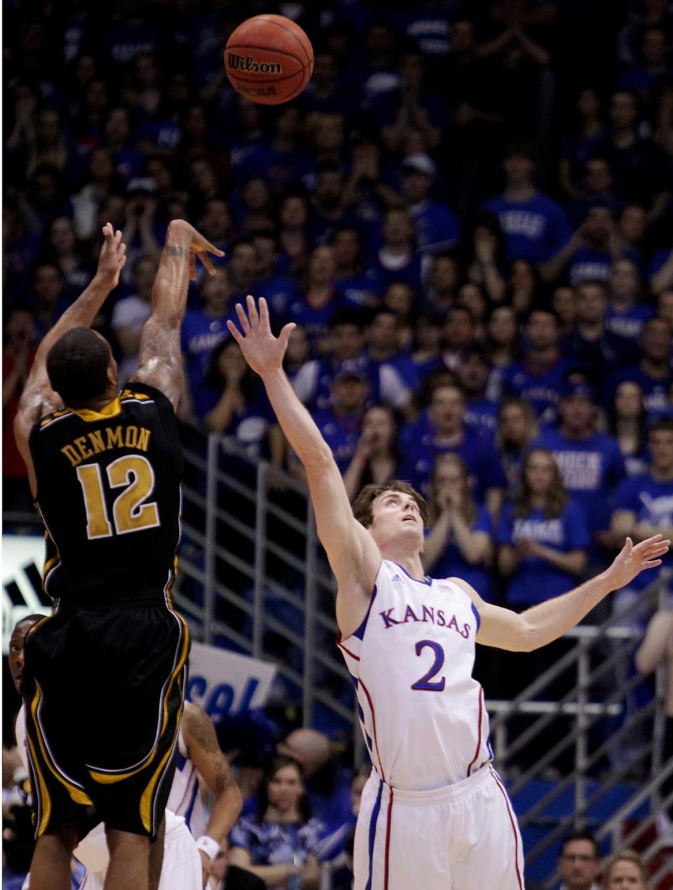 MU’s Marcus Denmon poured in 13 first-half points to lead MU to a 44-32 halftime lead on Feb. 25, 2012 at Allen Fieldhouse in Lawrence but the Jayhawks won 87-86 in overtime.