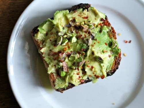 <strong>Get the <a href="http://www.thebittenword.com/thebittenword/2012/03/avocado-toast-with-chile-flakes.html#more--" target="_blank">Avocado Toast with Chile Flakes and Crushed Pistachios recipe</a> from The Bitten Word</strong>