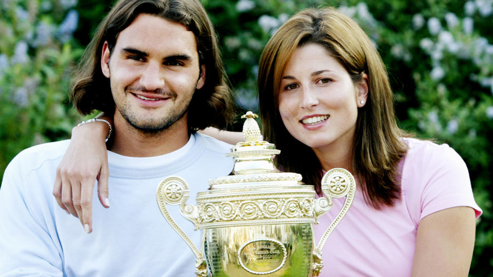 Roger Federer with Mirka after winning Wimbledon in 2003. (Photo by Cynthia Lum/WireImage)
