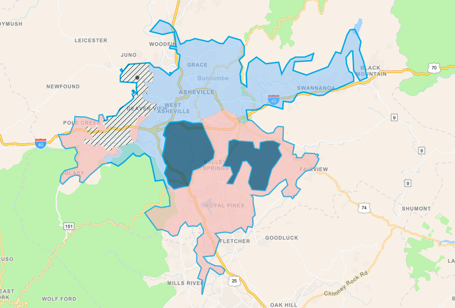 Asheville water outage map as of Jan. 3, 2023 at 12:30 p.m.