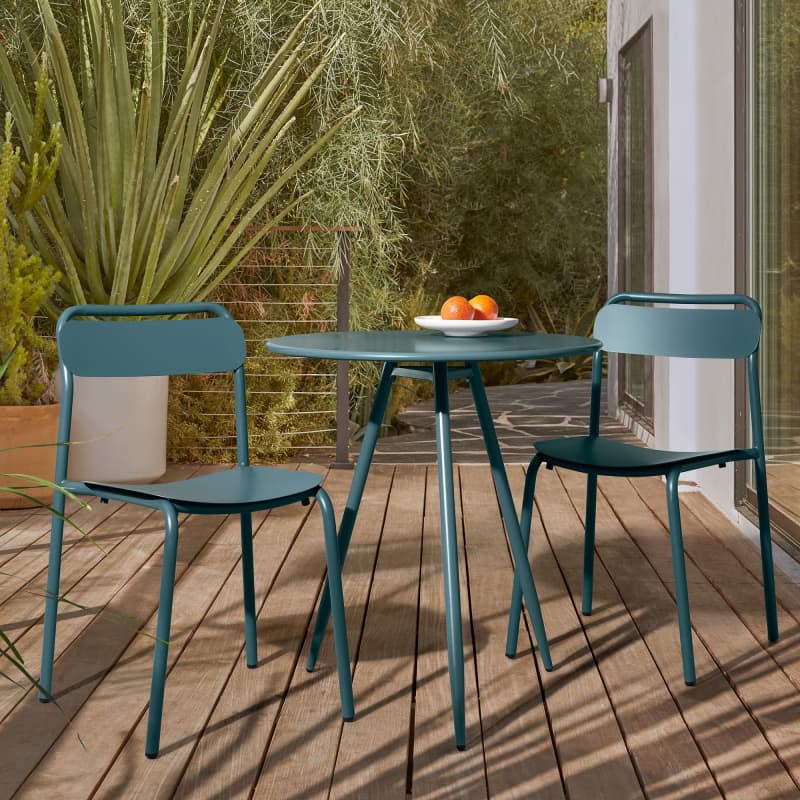 Wren Outdoor Bistro Table & Metal Stacking Chairs Set