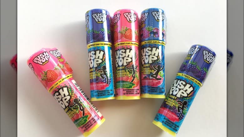 An assortment of Push Pop candy flavors