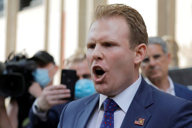 FILE PHOTO: Andrew Giuliani, son of Former New York City Mayor Rudy Giuliani, personal attorney to U.S. President Donald Trump, addresses the media outside Rudy Giuliani's apartment in Manhattan, New York City, New York