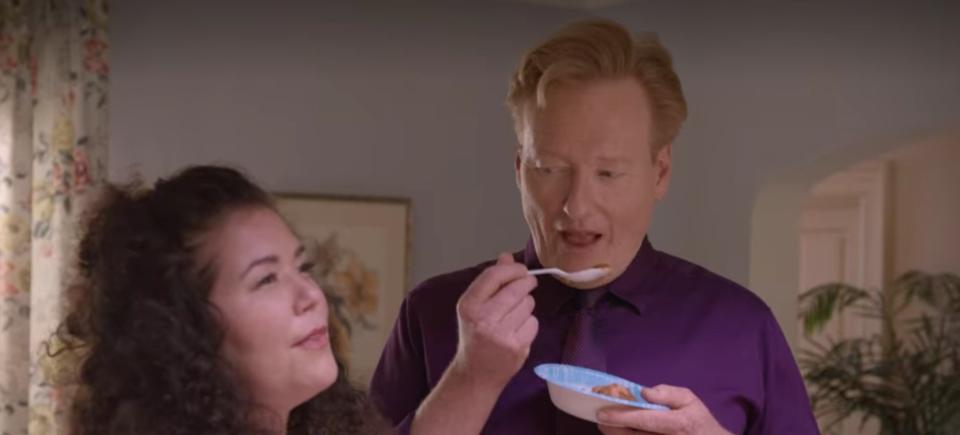 Conan pretending to eat chili